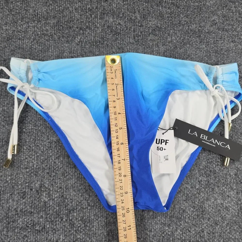 La Blanca Women's Blue Ombre Side Tie Bikini Bottom Size 10 UPF 50+ Swimwear